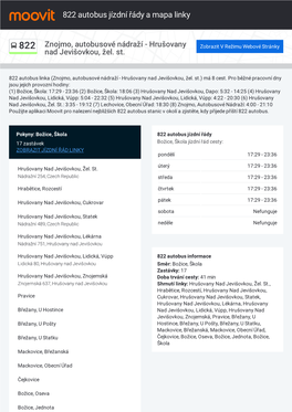 822 Autobus Jízdní Řády a Mapa Cesty Linky