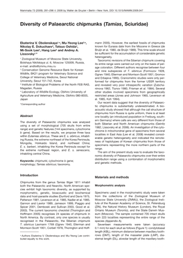 Diversity of Palaearctic Chipmunks (Tamias, Sciuridae)