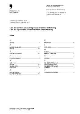 Fribourg, Le 2 Février 2021 Freiburg, Den 2. Februar 2021 Liste Des