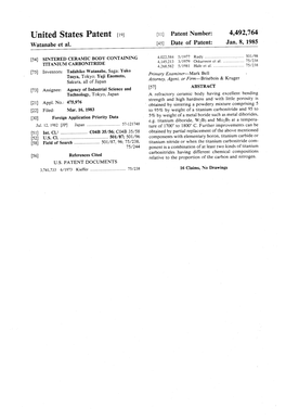 United States Patent [19] [11] Patent Number: 4,492,764 Watanabe Et Al