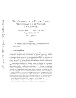 Arxiv:Math/0012177V1 [Math.CO] 18 Dec 2000 Ahmtclpormig O Xml,Mnmltinuain Ft of Triangulations Minimal Example, for Programming