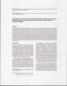 Comparison of Terrestrial Invertebrate Biomass and Richness in Young Mixed Red Alder-Conifer,Young Conifer, and Old Conifer Stands of Southeast Alaska