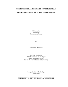 One-Dimensional Zinc Oxide Nanomaterials Synthesis