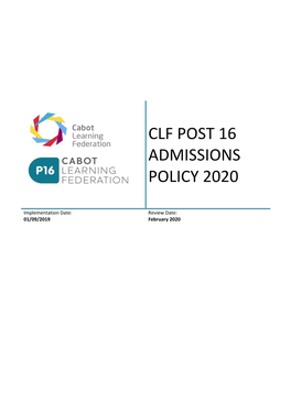 Clf Post 16 Admissions Policy 2020