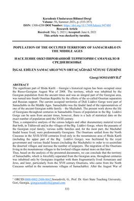 Population of the Occupied Territory of Samachablo in the Middle Ages