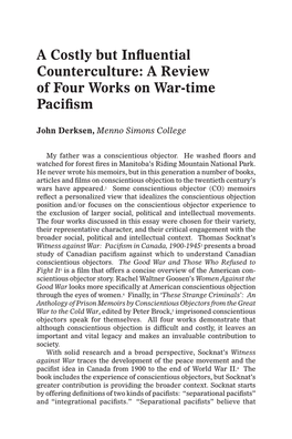 A Costly but Influential Counterculture: a Review of Four Works on War-Time Pacifism