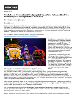 Nickelodeon to Premiere Brand-New Spongebob Squarepants Halloween Stop-Motion Animation Special: the Legend of Boo-Kini Bottom