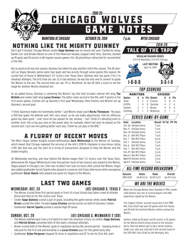 Chicago Wolves Game Notes MANITOBA at CHICAGO OCTOBER 26, 2019 7 P.M