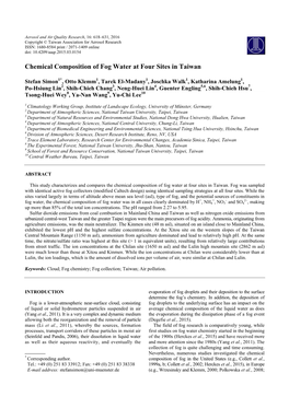 Chemical Composition of Fog Water at Four Sites in Taiwan