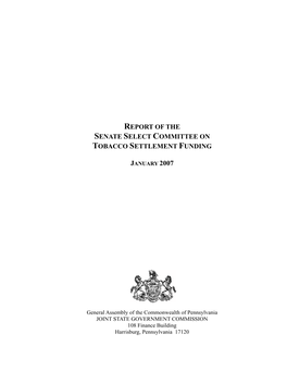 Report of the Senate Select Committee on Tobacco Settlement Funding