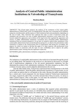 Analysis of Central Public Administration Institutions in Voivodeship of Transylvania