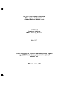 The Saint Patrick's Society of Montreal: Ethno-Religious Realignment in a Nineteenth-Century National Society