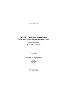 DESMET: a Method for Evaluating Software Engineering Methods and Tools
