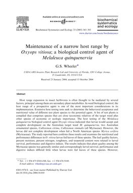 A Biological Control Agent of Melaleuca Quinquenervia