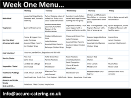 Week One Menu… Monday Tuesday Wednesday Thursday Friday