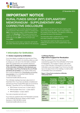 RFF Explanatory Memorandum & Supplementary Disclosure