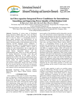 An Ultra Capacitor Integrated Power Conditioner for Intermittency Smoothing and Improving Power Quality of Distribution Grid 1 2 3 K