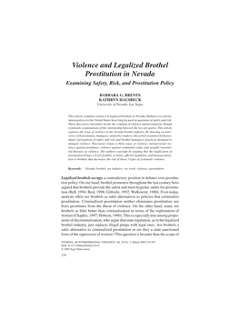 Violence and Legalized Brothel Prostitution in Nevada Examining Safety, Risk, and Prostitution Policy