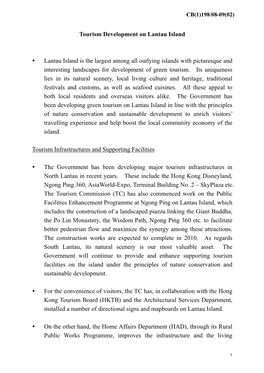 Administration's Paper on Tourism Development on Lantau Island