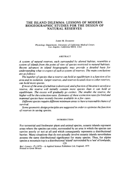 The Island Dilemma: Lessons of Modern Biogeographic Studies for the Design of Natural Reserves