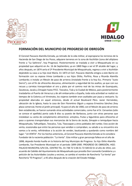 Formación Del Municipio De Progreso De Obregón