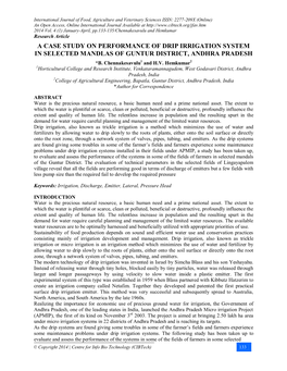 A Case Study on Performance of Drip Irrigation System in Selected Mandlas of Guntur District, Andhra Pradesh *B