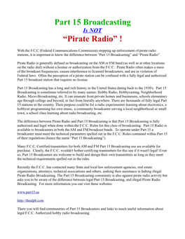 Part 15 Broadcasting “Pirate Radio” !