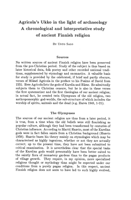 Agricola's Ukko in the Light of Archaeology a Chronological and Interpretative Study of Ancient Finnish Religion