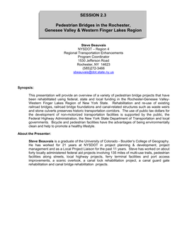 SESSION 2.3 Pedestrian Bridges in the Rochester, Genesee Valley & Western Finger Lakes Region