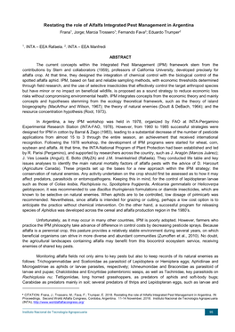 Restating the Role of Alfalfa Integrated Pest Management in Argentina19 Frana1, Jorge; Marcia Trossero1; Fernando Fava2; Eduardo Trumper2