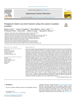 Postglacial Relative Sea-Level Histories Along the Eastern Canadian Coastline