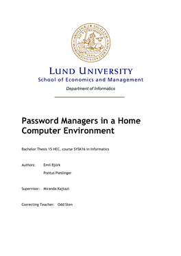 Password Managers in a Home Computer Environment