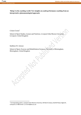 New Insights on Youth Performance Coaching from an Interpretative Phenomenological Approach