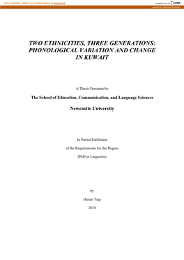 Phonological Variation and Change in Kuwait