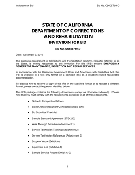 State of California Department of Corrections and Rehabilitation Invitation for Bid