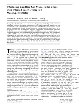 Interfacing Capillary Gel Microfluidic Chips with Infrared Laser Desorption Mass Spectrometry