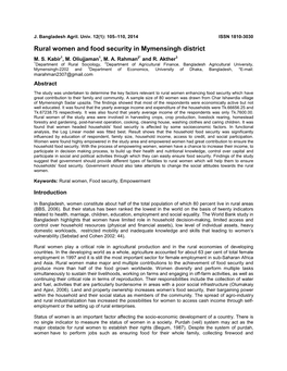 Rural Women and Food Security in Mymensingh District