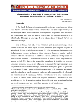 Políticas Indigenistas No Norte Do Rio Grande Do Sul: Bases Históricas Para a Compreensão Dos Atuais Conflitos Entre Indígenas E Agricultores