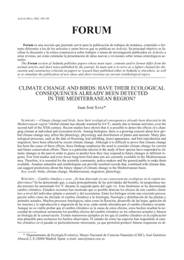 Climate Change and Birds: Have Their Ecological Consequences Already Been Detected in the Mediterranean Region?