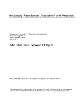 Involuntary Resettlement Assessment and Measures IND: Bihar State