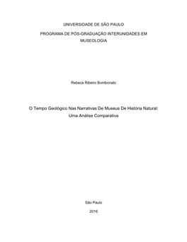 O Tempo Geológico Nas Narrativas De Museus De História Natural: Uma Análise Comparativa