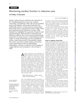 Monitoring Cardiac Function in Intensive Care S M Tibby, I a Murdoch