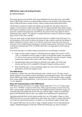 4000 Series Logic and Analog Circuitry by James M Bryant