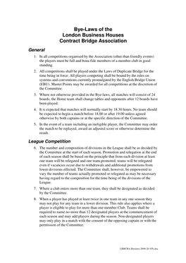 Bye-Laws of the London Business Houses Contract Bridge Association