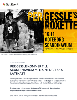 Per Gessle Kommer Till Scandinavium Med Sin Engelska Låtskatt