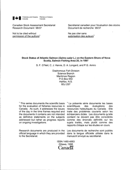 Stock Status of Atlantic Salmon on the Eastern Shore of Nova Scotia