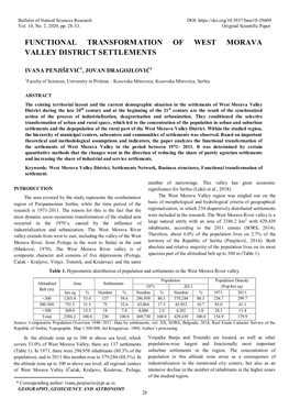 Functional Transformation of West Morava Valley District Settlements