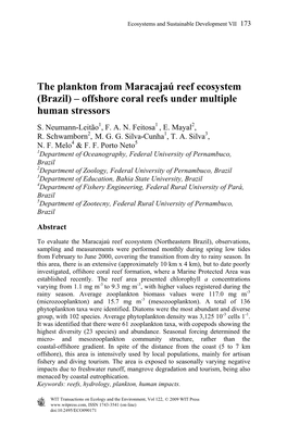 The Plankton from Maracajaú Reef Ecosystem (Brazil) – Offshore Coral Reefs Under Multiple Human Stressors S