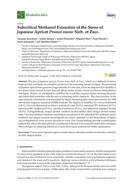 Subcritical Methanol Extraction of the Stone of Japanese Apricot Prunus Mume Sieb