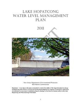 Lake Hopatcong Water Level Management Plan